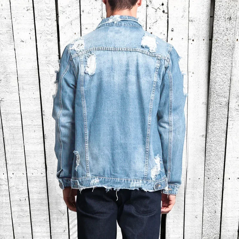Street Fashion Ripped Denim Jacket Men's Classic Vintage Denim