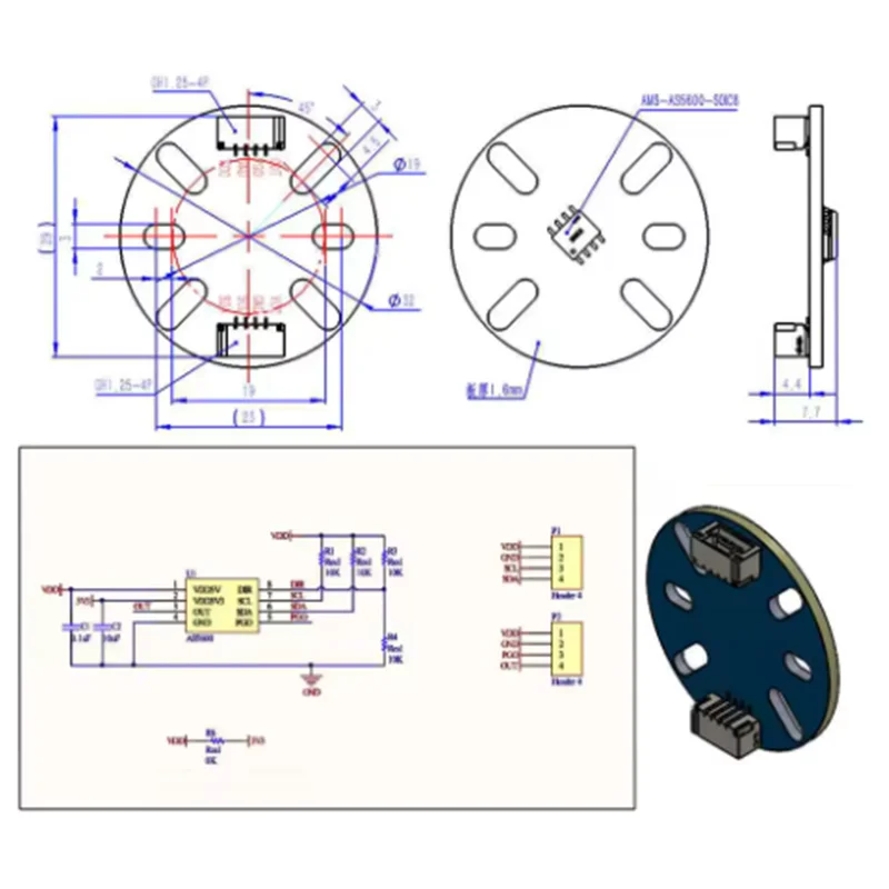 1PCS AS5600 Modulo Encoder Magnetico 12bit Ad Alta Precisione I2C Angolo di Misurazione Velocità FOC Con Linea Magnete 2.5MM/3MM Colonna di Rame