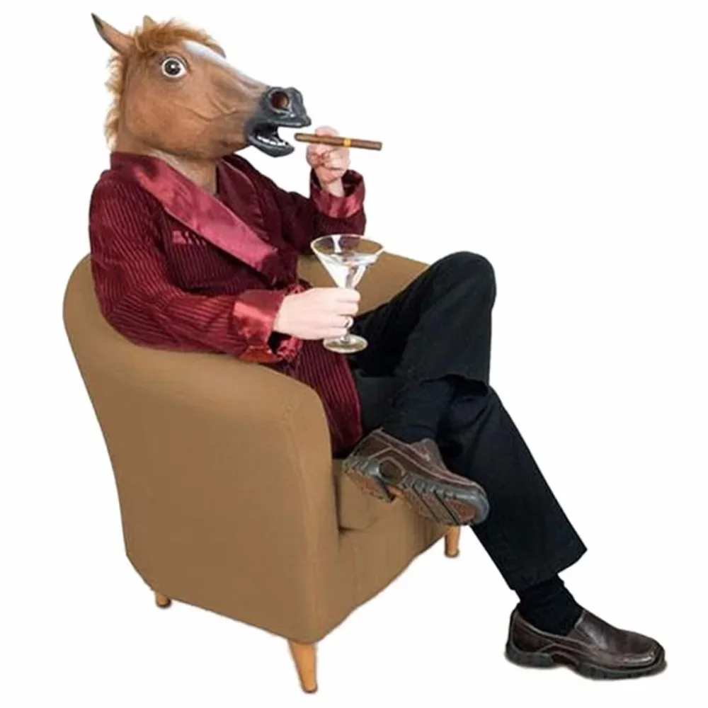 

Wholesale Creepy Latex Brown Horse Head Mask Fancy Dress Cosplay Face Mask Halloween Unicorn Horse Animal's Head Latex Mask 03#