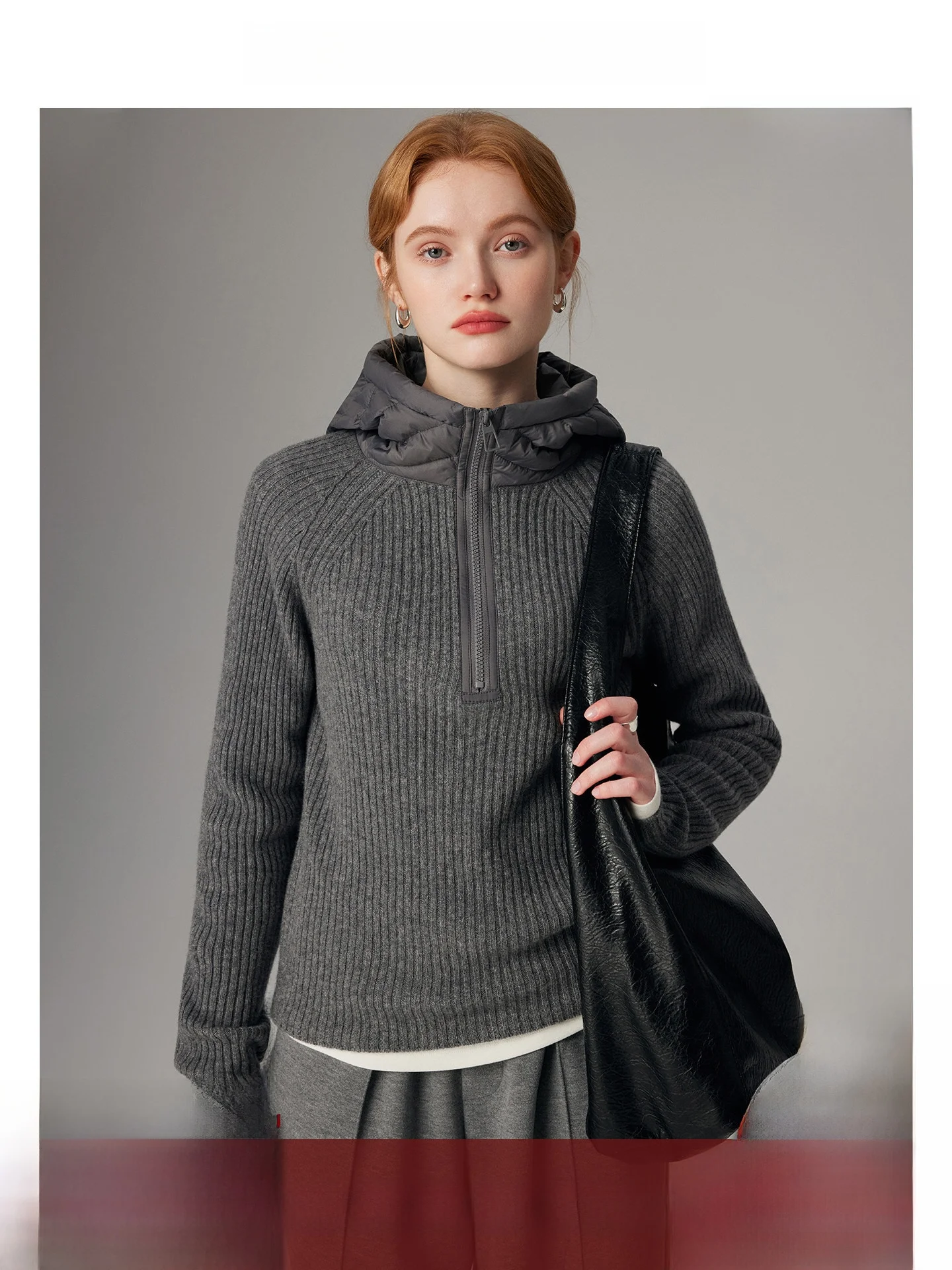 

00 Wool Casual Versatile Women's Sweater f Open Zipper Du down Hooded Lazy High-End Feeling Sport Top