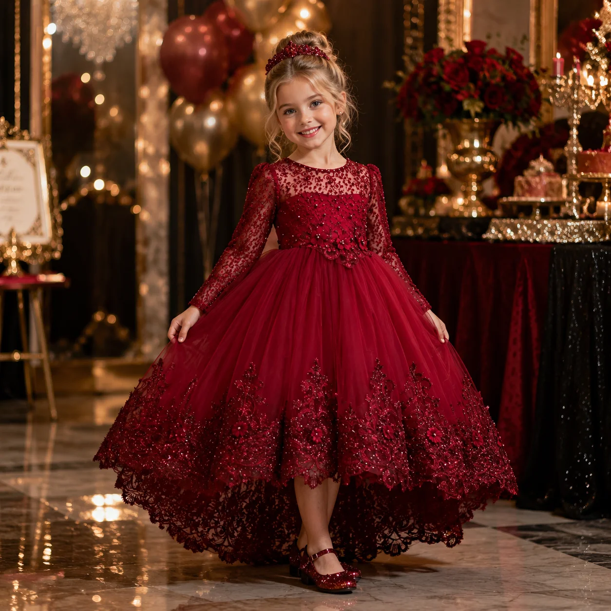 Neues Weihnachtskleid für Mädchen, Luxuriöses Prinzessinnenkleid, Elegantes Tüll-Ballkleid für Hochzeit, Party, Geburtstag, Formelles Kleid für 3-12 Jahre