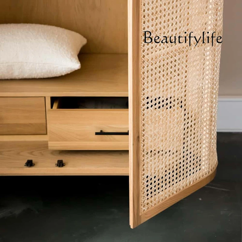 Vine woven pure solid wood Southeast Asian design, simple and minimalist art wardrobe for small wooden units