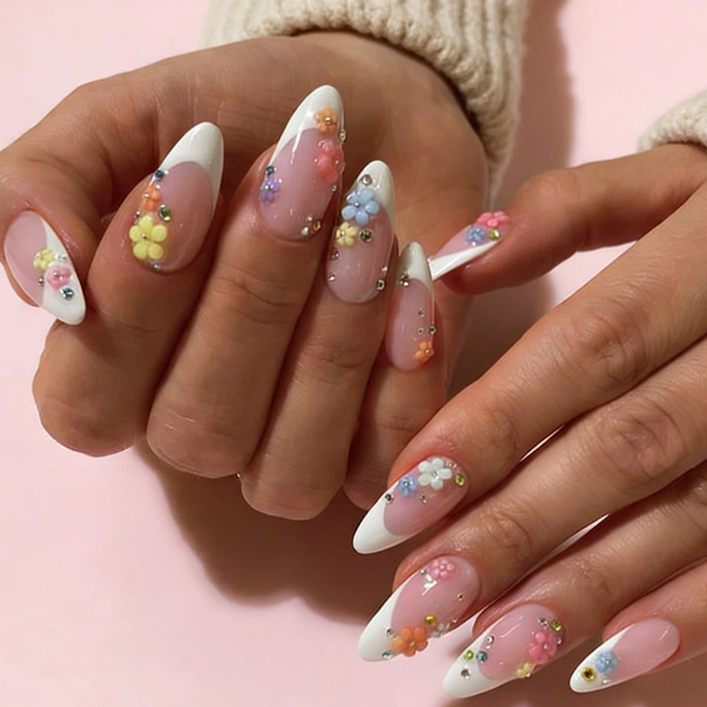 24 Stücke Retro Blume Lange Sarg Französisch Künstliche Nägel Kaviar Perle Floral Gold Hohl Design Drücken Sie Auf Nagelspitzen Y2k Acryl Falsche Nagel
