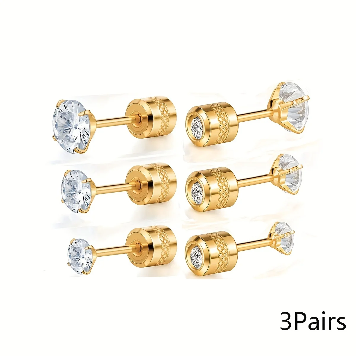 2 Stück Mode Edelstahl kubischen Zerkonia geprägten Muster Schraub ohrringe, flache Rückseite Knorpel Helix Ohr Piercing Schmuck – Detail 12