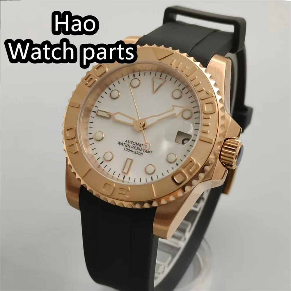 BLIGER 40 мм часы из розового золота для мужчин 100 м водонепроницаемые NH35A автоматический механический резиновый ремешок с завинчивающейся заводной головкой