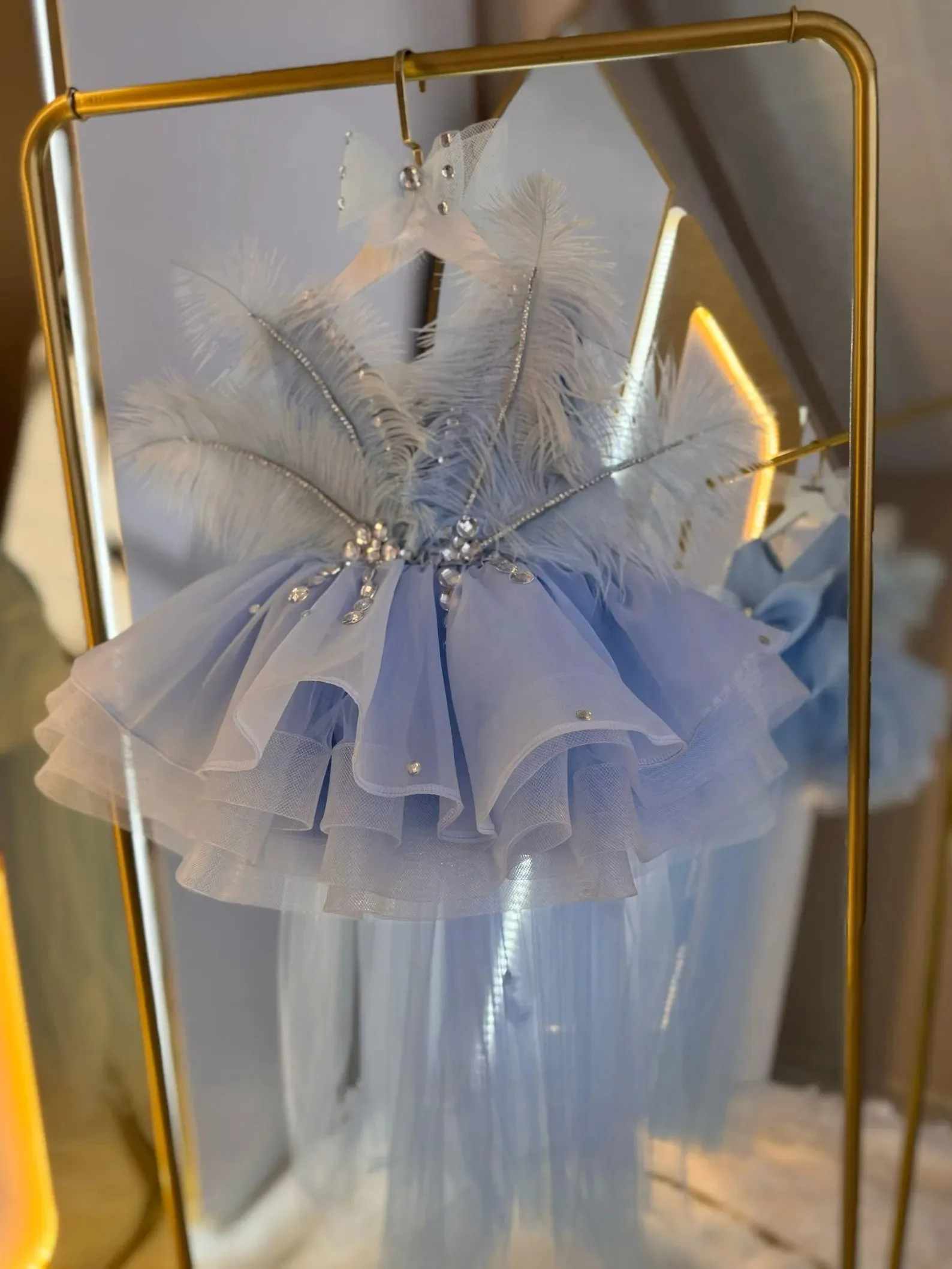 Custom JDY High-end Heavy Industry Feather Flower Girl Dress Wedding Party Gown Birthday Party Pageant Dress for Kids Princess