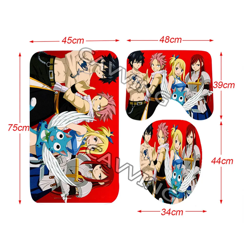 Fairy Tail 3D Shower Curtain Waterproof Bathroom Curtain Anti-slip Bath Mat Set Toilet Rug Carpet  Home Decor   H03