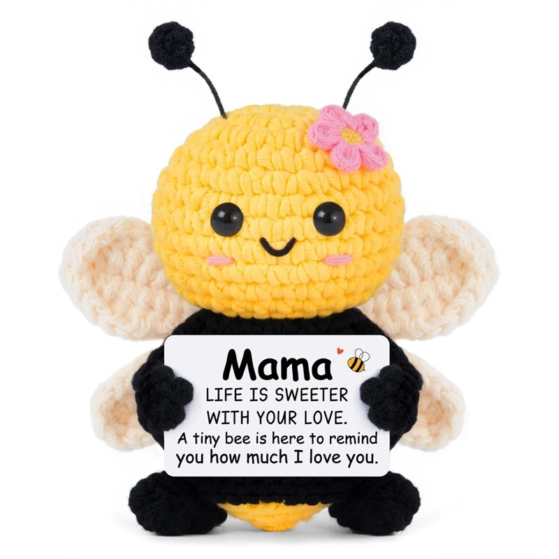 

Creative Handmade Crochet Emotional Support Bee Doll With Card Desktop Ornaments Room Bookshelf Home Decoration for Mother Gifts