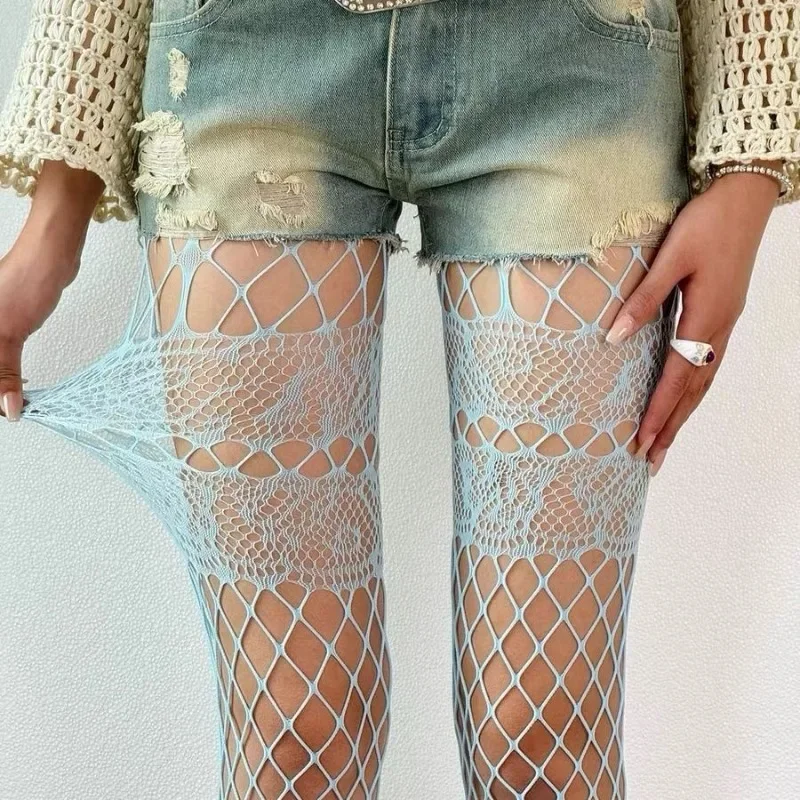 

New Hollow Design Grey Pantyhose Goth Punk Cool Nylon Fishnet Stockings Women Japanese Lolita Uniform Slim Bottomed Mesh Tights