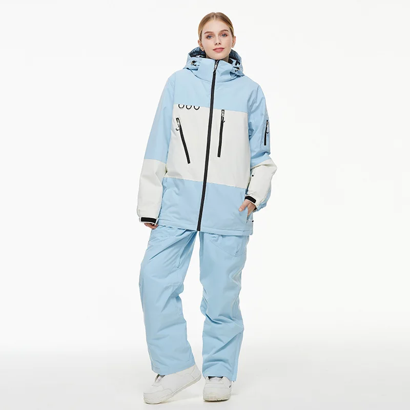 High Quality Men Women Snowboarding Set Snow Clothes Winter Windproof Waterproof Ski Jacket and Strap Pants Super Warm Ski Suit