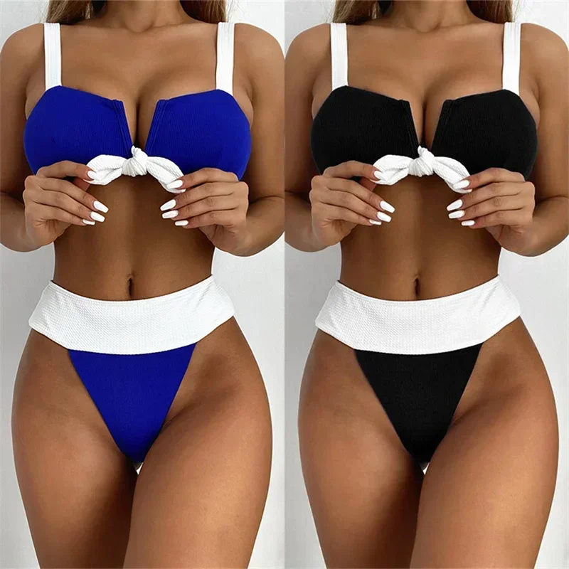 Bikini 2026 Sexy Swimwear Swimsuit Women Push Up Patchwork V-neck Bowknot Bikinis Set Bathing Suit Beach Bikini Banadores Mujer