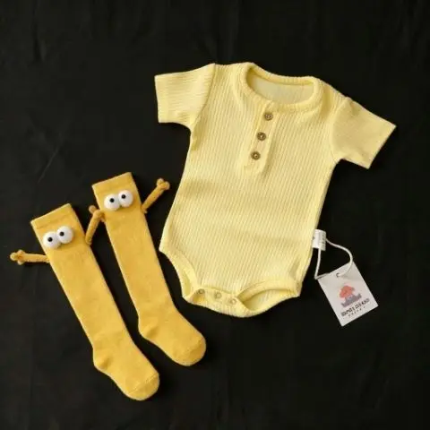 Baby Pure Cotton Pit Stripe Triangle Solid Color Bag Fart Clothes Short Sleeved Crawling Clothes Ha Yi Newborn Baby Jumpsuit