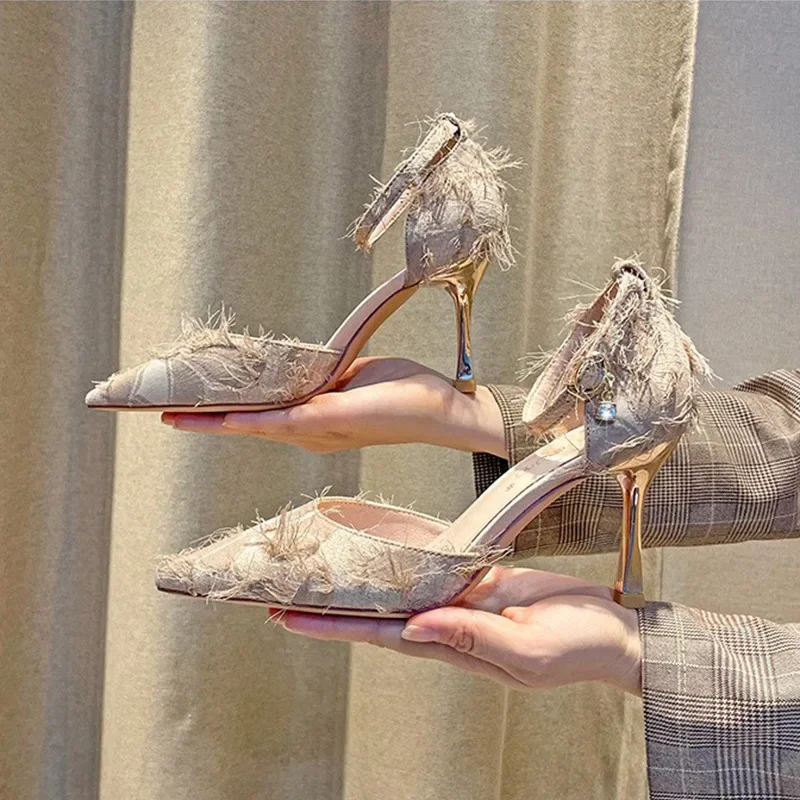 حجم 31-44 أشار تو عالية الكعب أحذية جوفاء حزام الكاحل خنجر كعب أحذية أحذية نسائية #2