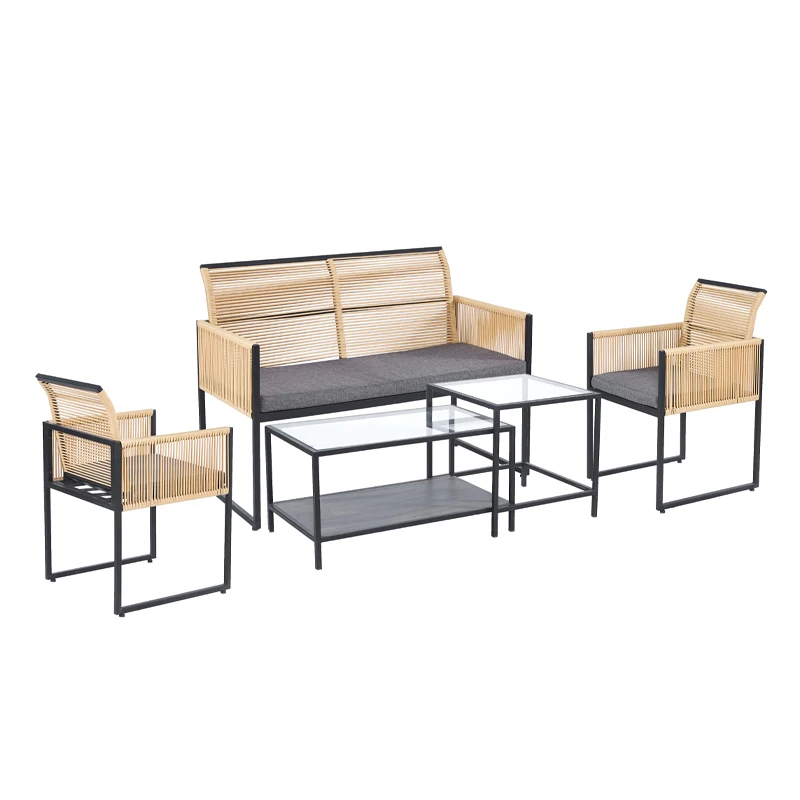 

*Metal Frame Outdoor Furniture Steel Lounge Set Plastic Rattan Patio Furniture Set for Garden Balcony