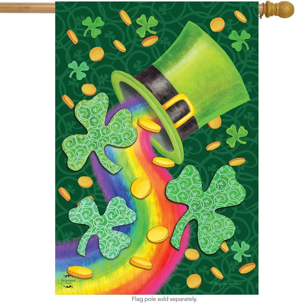 St. Patrick's Luck House Flag Rainbow Shamrocks 12x18inch Garden Decor for Holiday Yard Print One Size