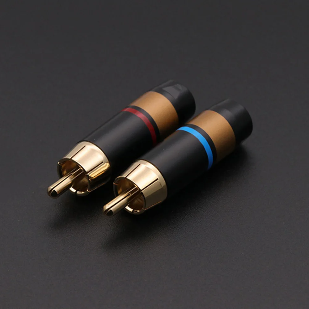 1pair/2pcs RCA Plug Brass RCA male Connector gold plating audio adapter blue&red pigtail speaker plug for 6mm Cable