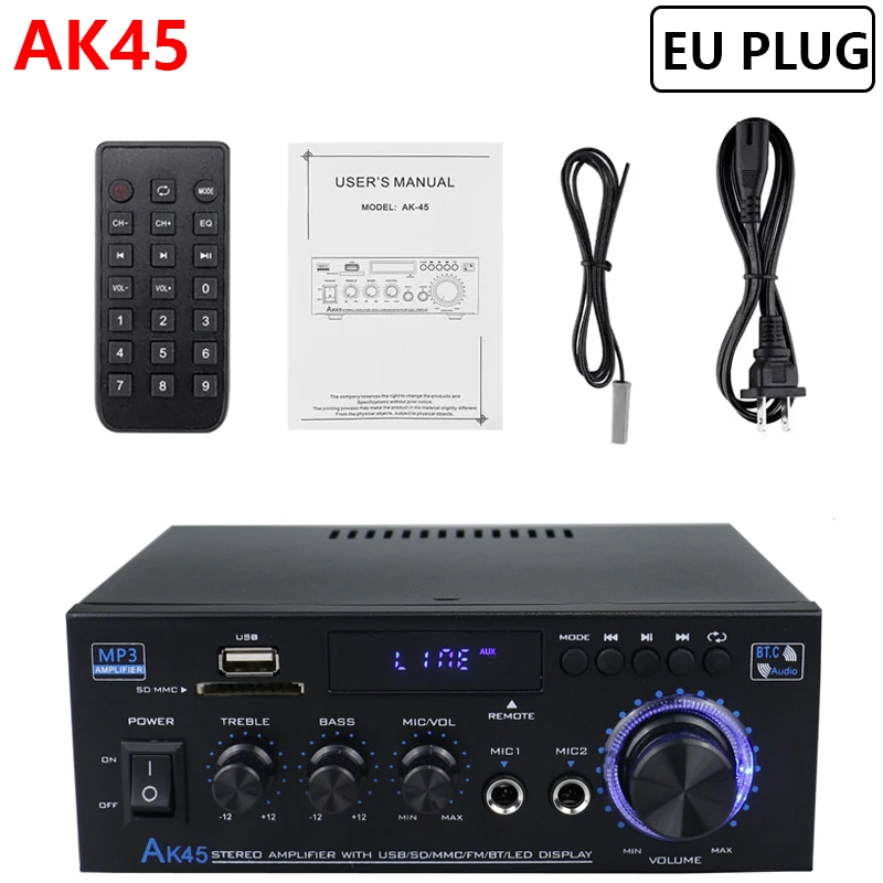 AK35/AK45 Home Car Amplifier 2.0 Channel Bluetooth Digital Power Amplifier Hifi Stereo Sound Amplifiers FM USB Remote Control