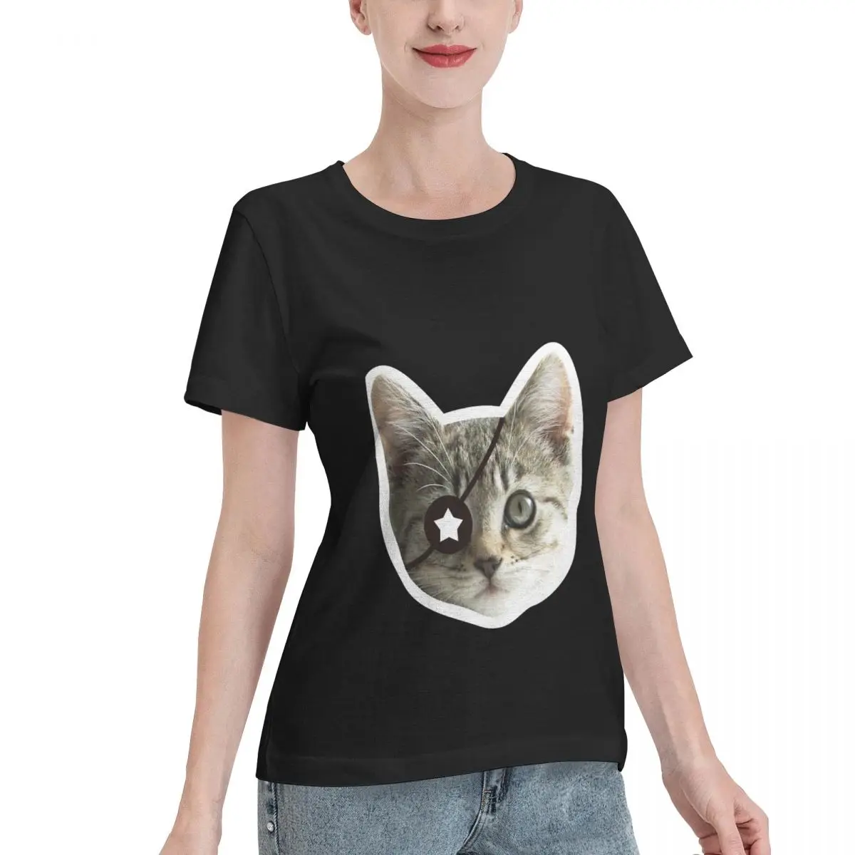 Long Lasting Pirate Cat Head Women's T-shirt Night Out Non Fading Tee