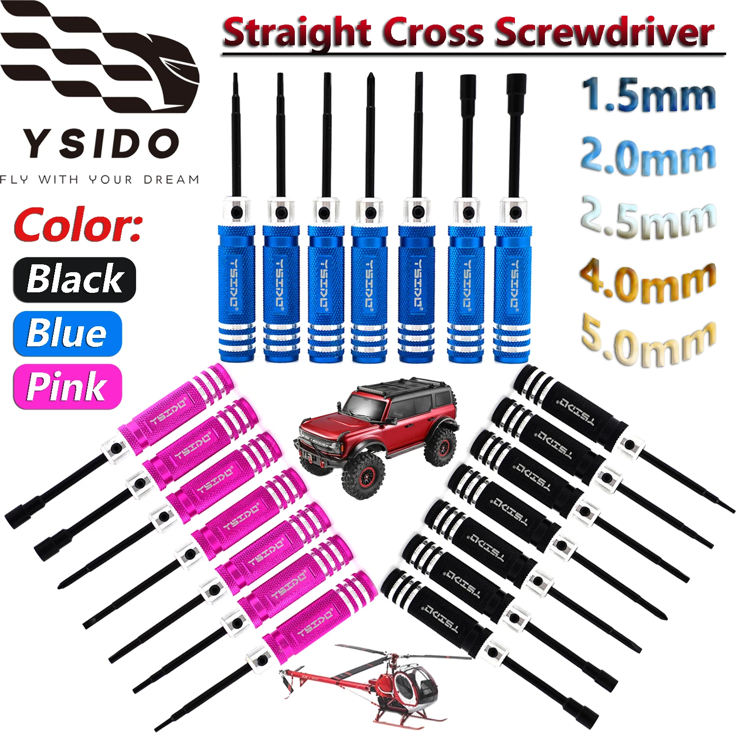 7PCS Straight Cross 1.5 2.0 2.5 4.0 5.5mm Hex Sleeve Screwdriver Tool Kit for Wltoys Traxxas Axial RC Aircraft Helicopter Car