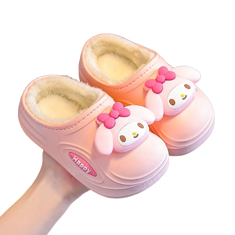 

Hot Sanrio Girl My Melody Kawaii Fashion Fleece-Lined Cotton Slippers Student Winter Cartoon Child Keep Warm Slippers New Style