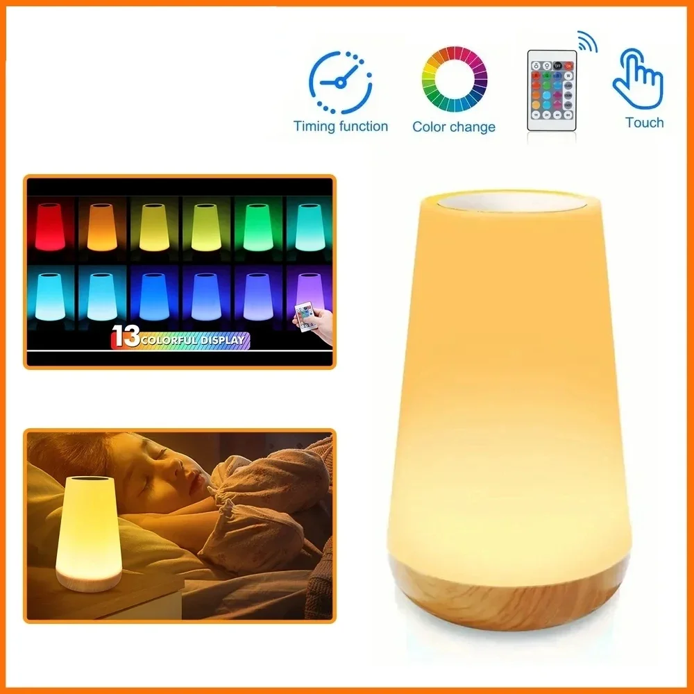 

Table Lamp Bedside Lamp For Bedroom 13 Color Changing Touch Night Light RGB Remote Dimmable USB Rechargeable Portable Room Light