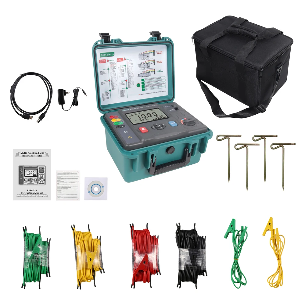 ES3001P Soil Resistivity Tester 0.00-9999kΩm Upgraded Earth Resistance Meter Grounding Network Various Parameters Detector