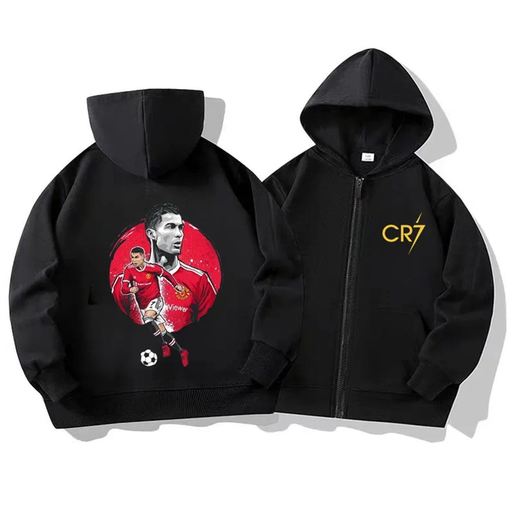2025 اليورو رونالدو كرة القدم نجوم قلنسوة بسحاب بنين بنات البلوز الخريف/الشتاء البلوز سلسلة مخيط هوديي غير رسمي