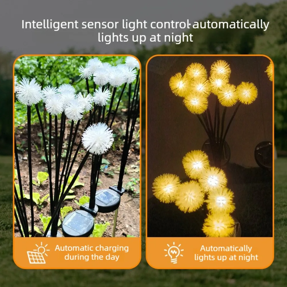 

Solar Dandelion Ambient Lights Outdoor Waterproof Warm White LED Garden Decor Lamps for Yard Pathway Lawn Patio Wedding Party