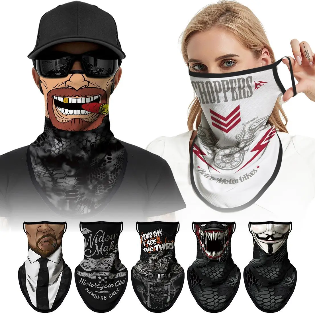 Summer Breathable Bandana Skull Printed Scarf Sun Protection Quick-drying Face Cover Reusable Mask Neck Gaiter Halloween Gift