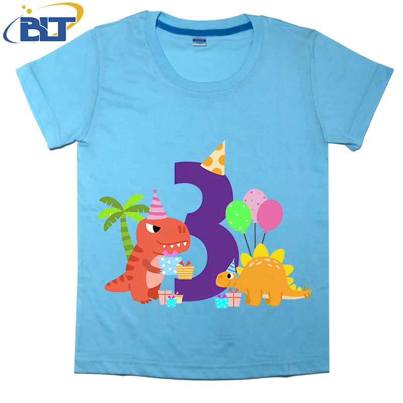 3 Jaar Oude Verjaardag Dinosaurus Party Print Kidst Shirt In Zomer Katoenen Korte Mouwen Vrije Tijd Top Jongens En Meisjes Van Toepassing