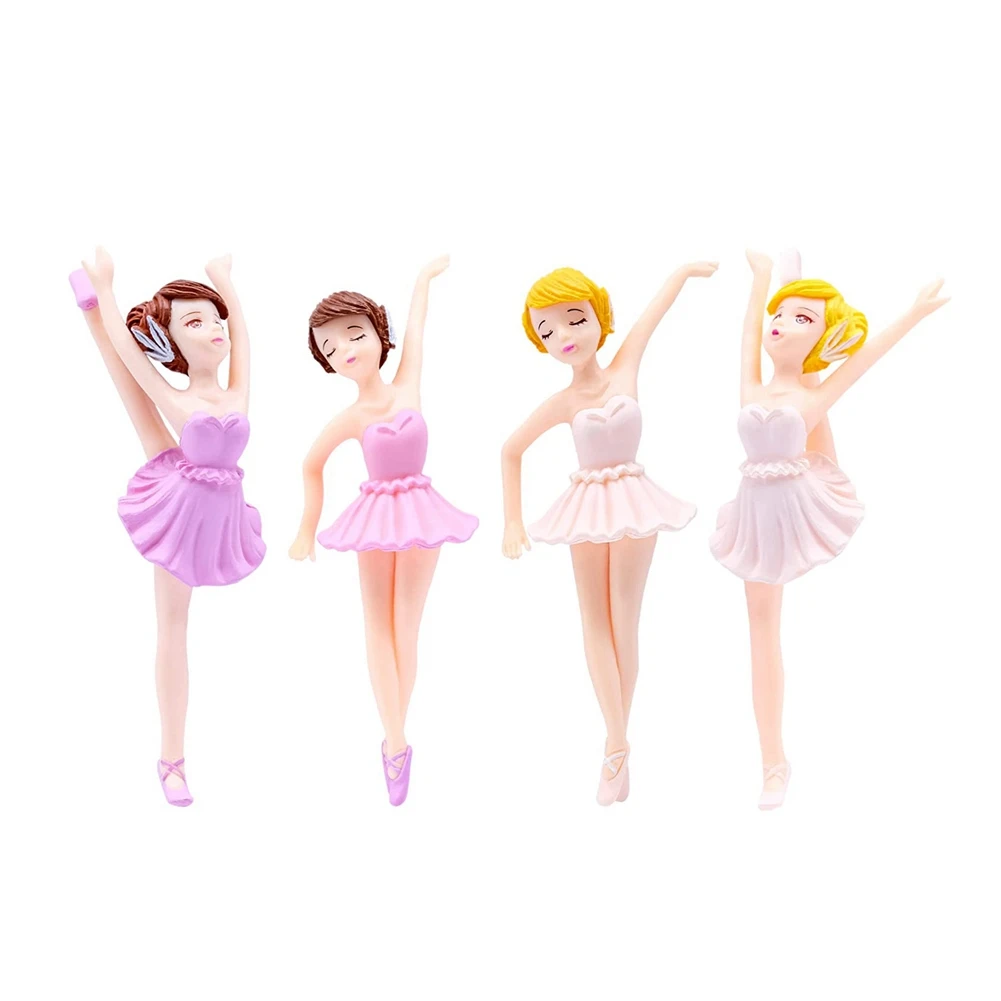 4Pcs Miniature Ballet Girl Figure Desktop Collection Cake Decoration, Ballerina Girl Cake Topper Plant Pot Decoration