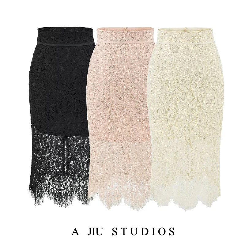 

Elegant Pink Lace High Waist Half Skirt Women's Summer Luxury Sensation Personality Mid-length Sexy Bodycon Skirt