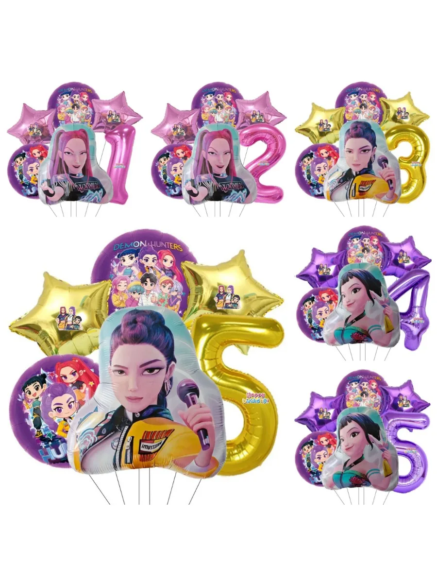 6 Stück Lila Aluminiumfolien-Ballons mit Musikmädchen-Motiv für Geburtstagsfeier-Dekoration, Zahlen 0-9, Ballon-Set für Babyparty-Zubehör, Geschenk