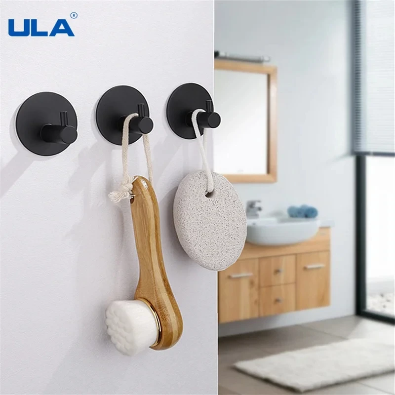 ULA Multi-purpose Wall Hook 3M Sticker Adhesive Door Hook Towel Clothes Robe Rack Stainless Steel Kitchen Hardware Hook