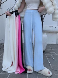 High Waisted Knit Pink Pants Thickened Mink Velvet Soft Wide Leg Pants Fashion Elegant Straight Woman Trousers Autumn/Winter New