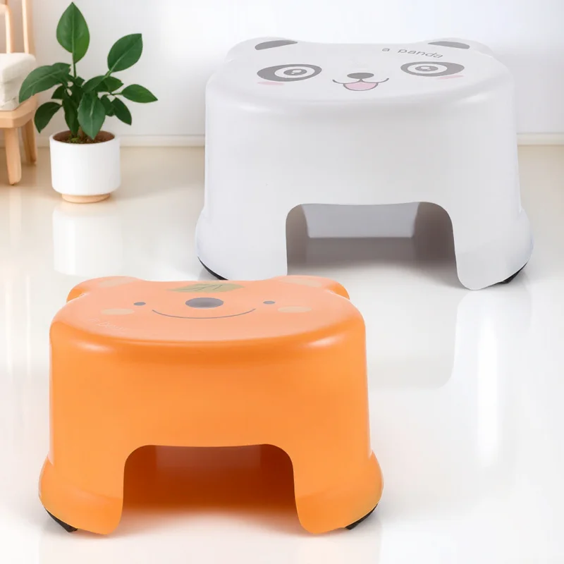 2Pcs Non-Slip Plastic Step Stool Cartoon Safety Low Stool for Changing Shoes Home Kindergarten Bathroom Use