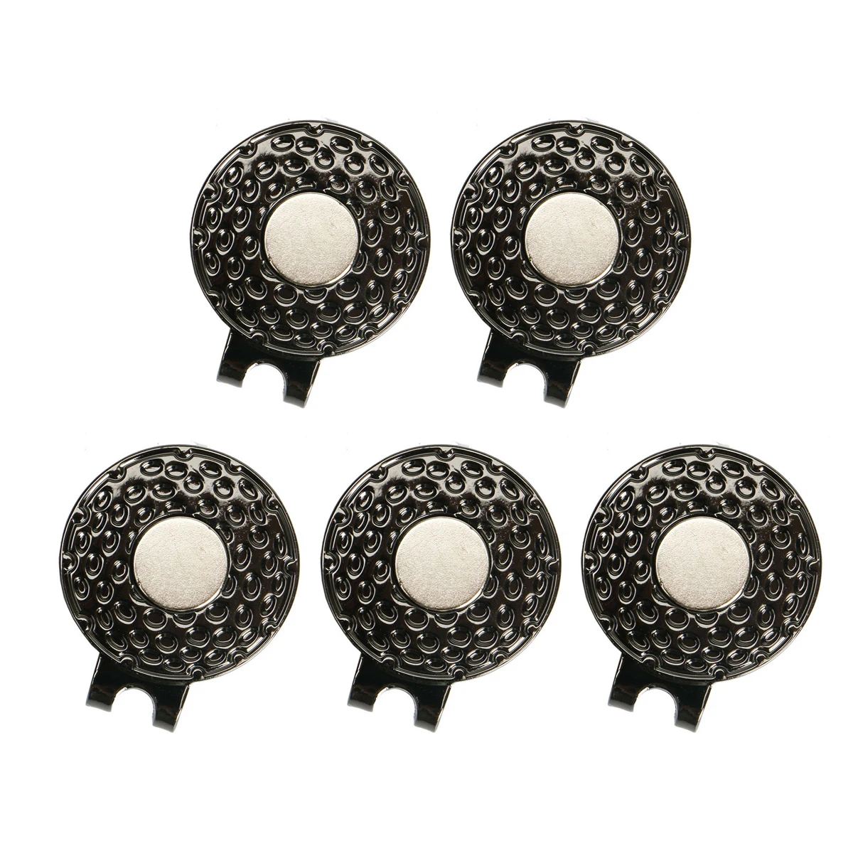 Magnetic Golf Ball Mark com Hat Clip, Magnet Alloy, Marker Accessories, Presentes profissionais para Golfista, Preto, 5Pcs, 25mm