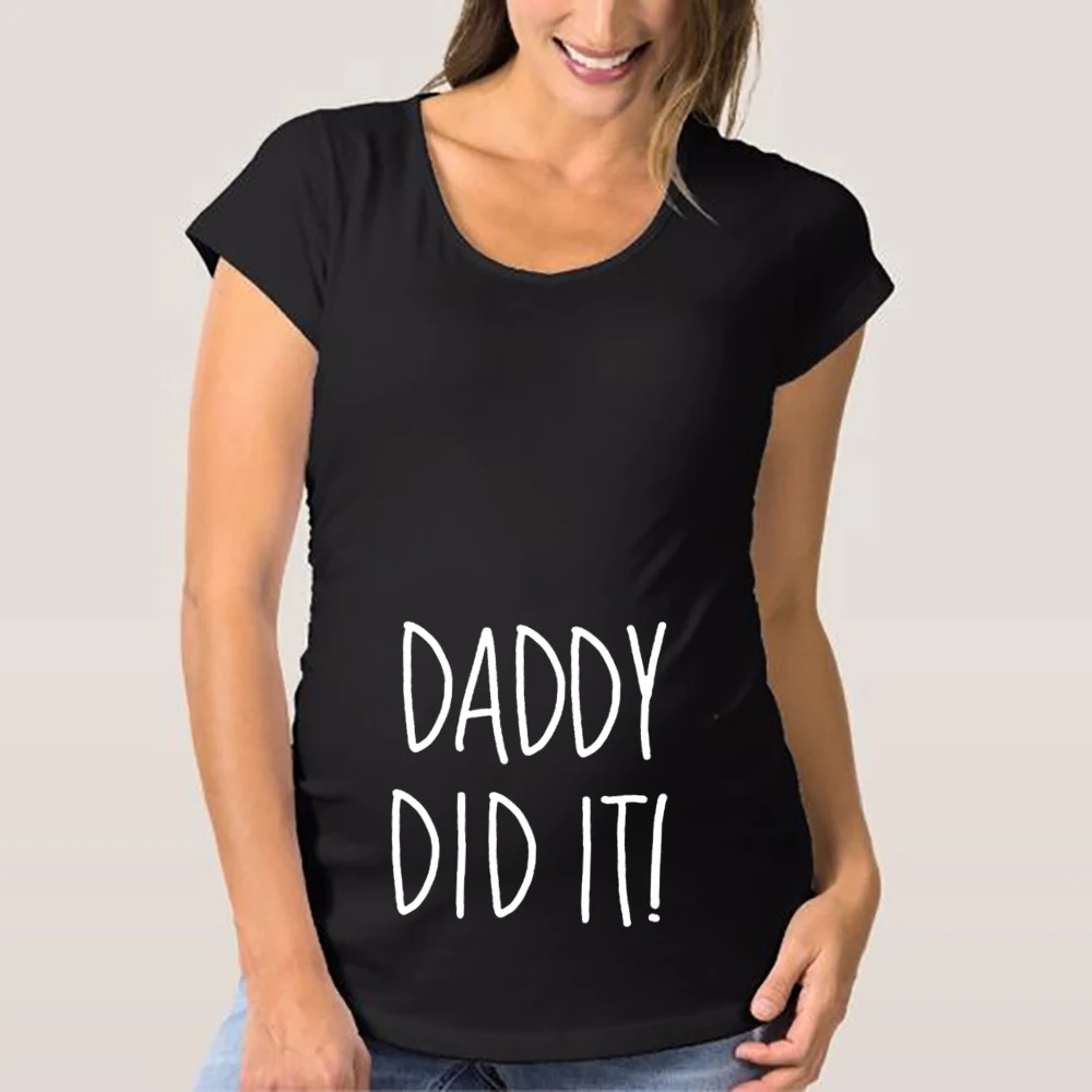 

Daddy Did It Letter Print Maternity T-Shirt Casual Breathable Pregnancy Top for Summer Pregnancy Announcement Clothes