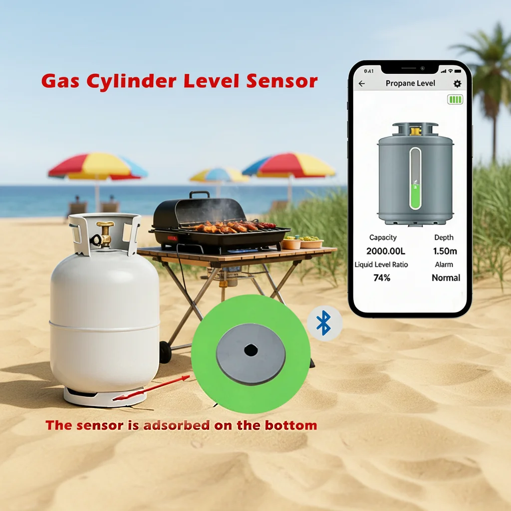 Smart RV Accessory LPG Tank Level Detector, Magnetic BLE Propane / Butane Level Indicator for Camping BBQ Gas Cylinders