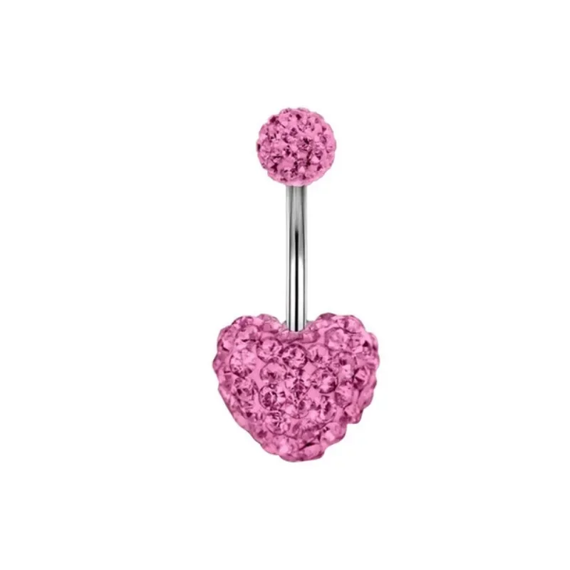 Steel Belly Button Rings Pink Crystal Piercing Navel Heart Style Navel Piercing Earring Belly Piercing Sexy Body Jewelry Ombligo