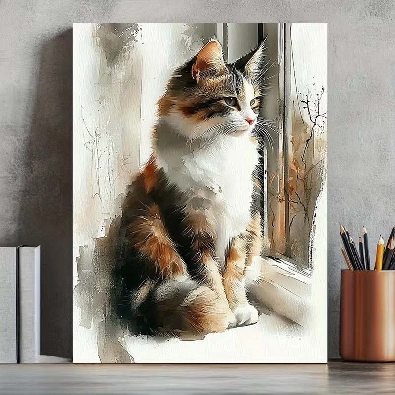 A Cat Gazing Into The Distance Poster and Prints Animal Art Canvas Painting Wall Art Picture for Living Room Home Decor
