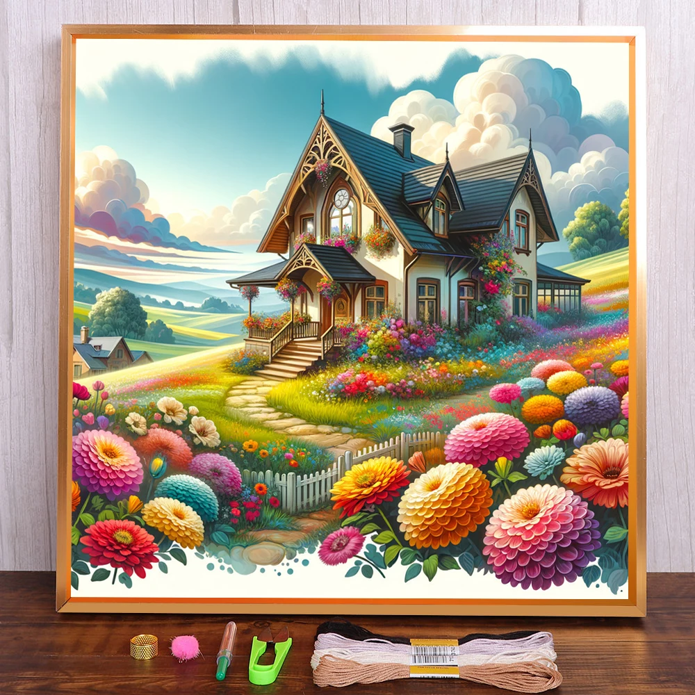 

Landscape Flower Printed Canvas Cross-Stitch Set Embroidery DMC Threads Painting Sewing Knitting Handiwork Package Counted Magic