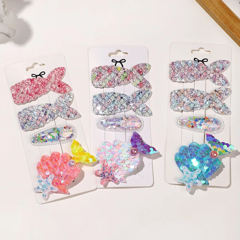 

4Pcs Cartoon Hair Bangs Clip Set for Kids Fish Tail Printed Butterfly Hairpin Children BB Clips Barrettes Girls Hair Accessories