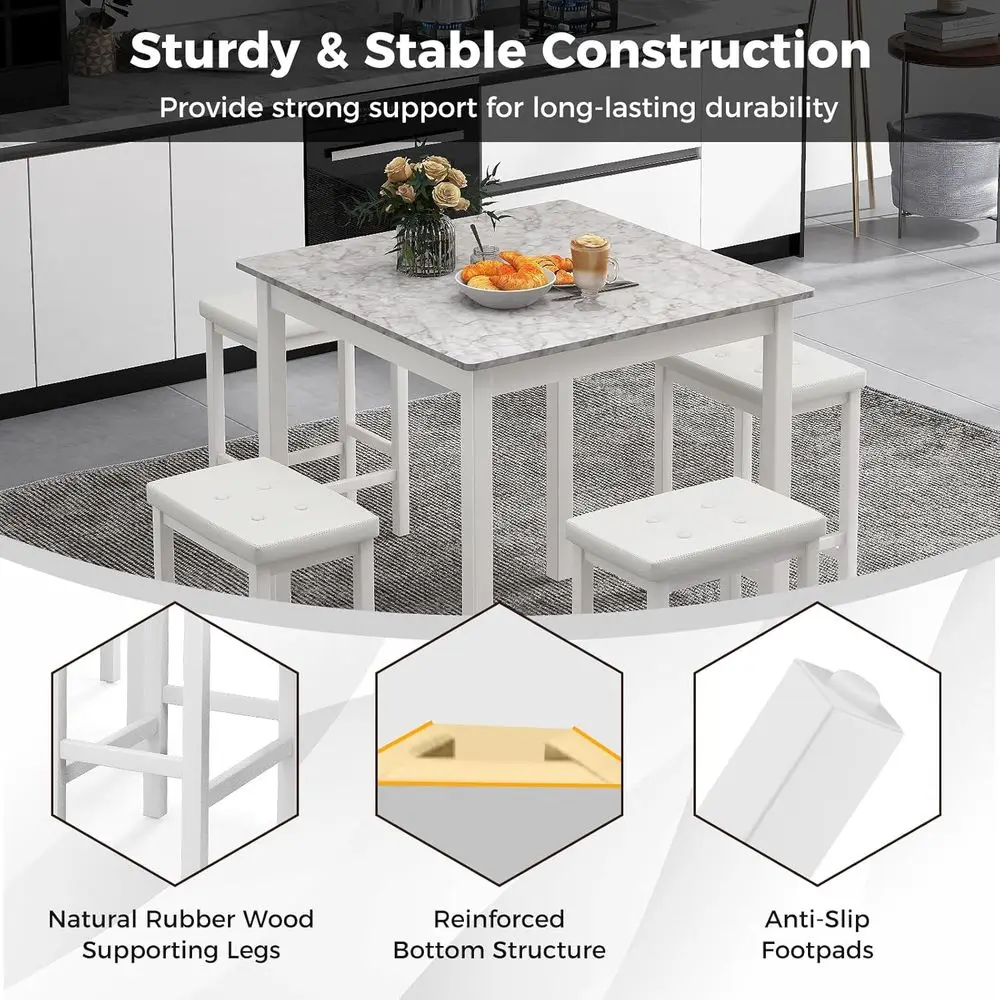 White 4-Piece Counter Height Dining Set with Bar Stools for Small Spaces view 2
