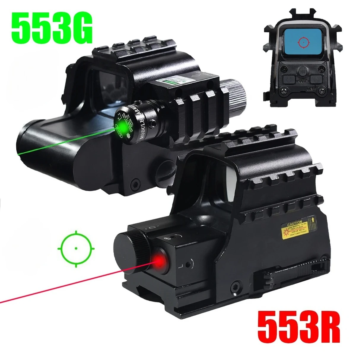 Tactical 553G Red Dot Sight Holographic Scope with Green Laser Positioning Aiming Hunting Optics Reflex Sight