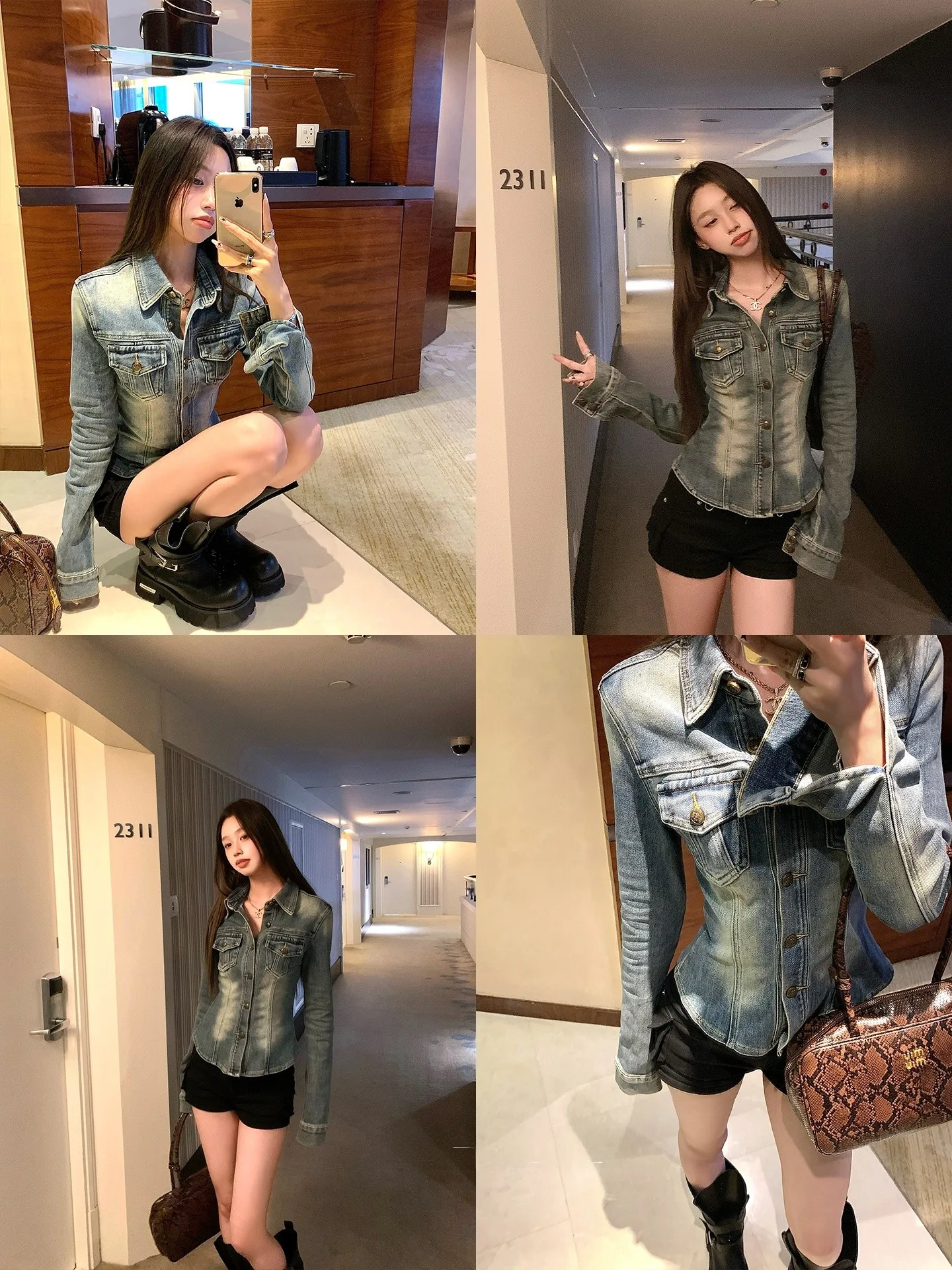 

Женская джинсовая куртка в стиле ретро, повседневная, с воротником, приталенная, синяя, из 100% хлопка, осенняя одежда для женщин