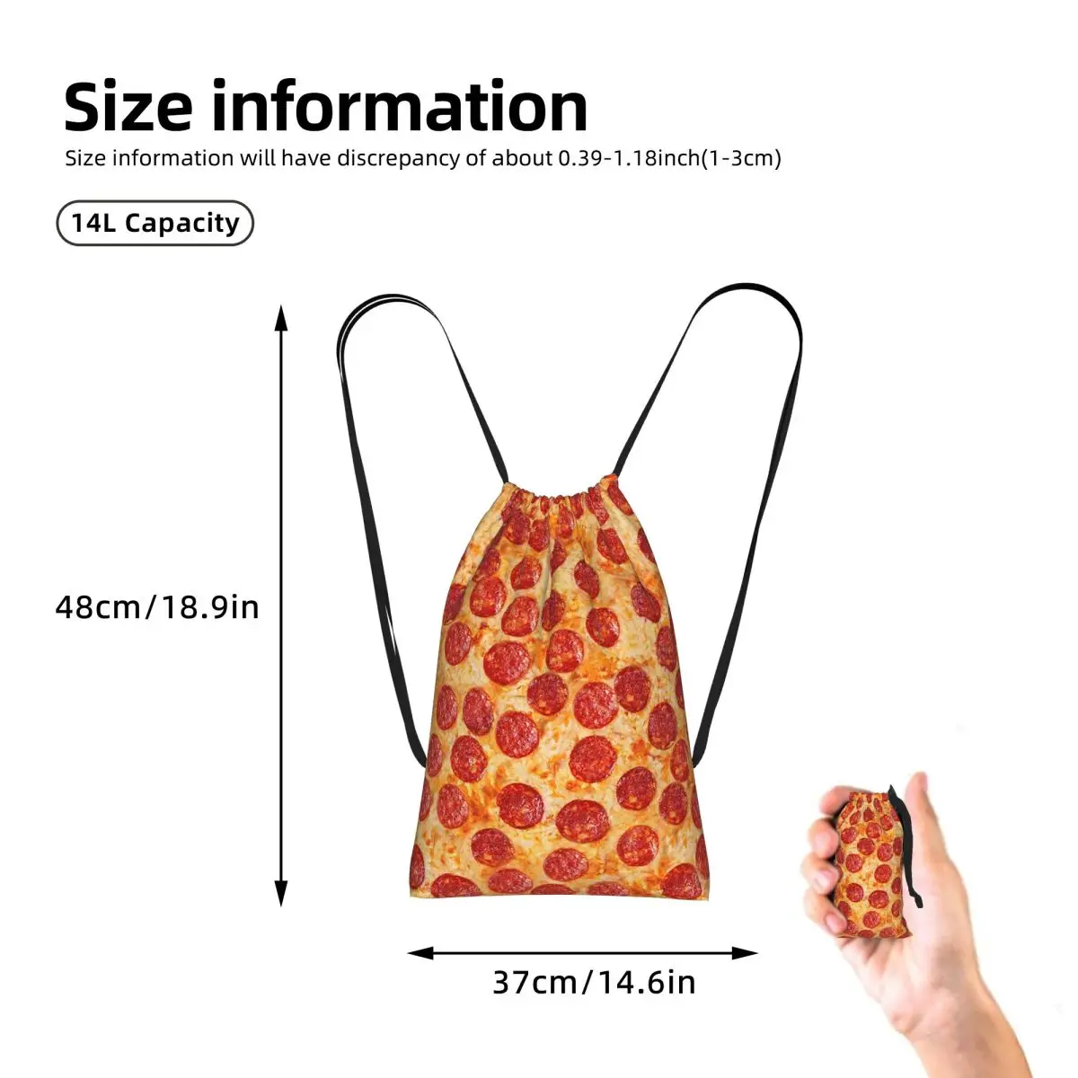 Realistic Pepperoni Pizza Pattern Drawstring Backpack Sports Gym Bag Portable Travel Drawstring Bag for Men Women