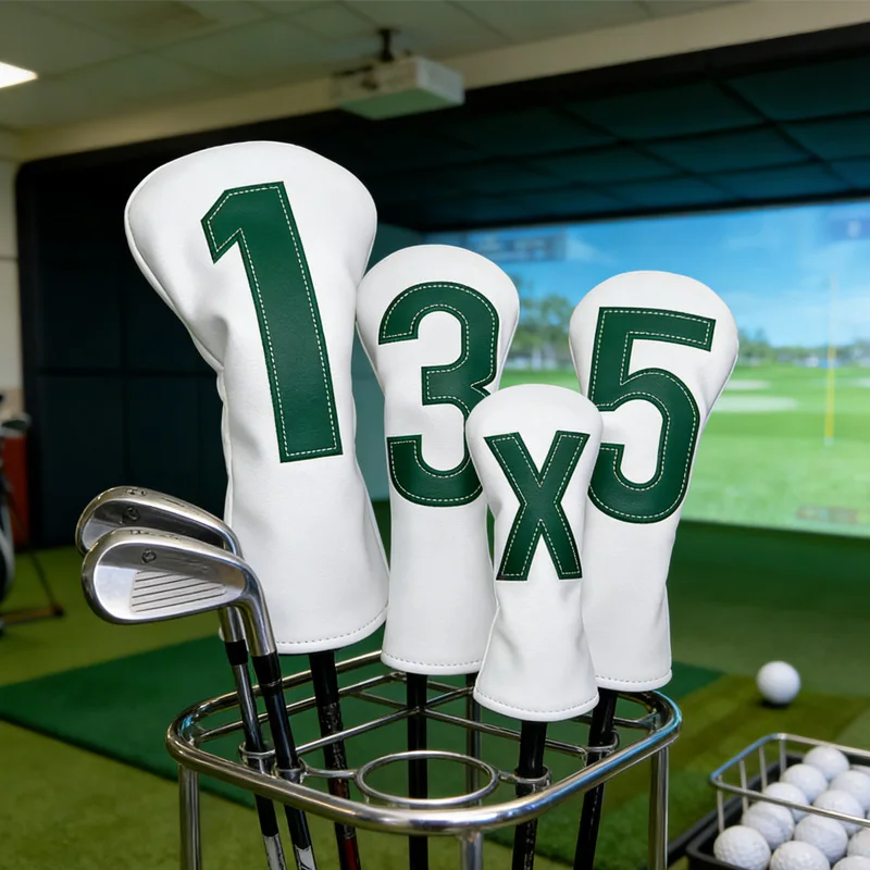 Golf White  Cover PU Waterproof Wooden Pole Cover Sizes 1/3/5/X White And Green Set Digital Wooden Pole Head With Built-In Plush