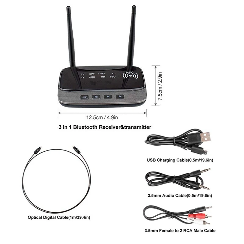 オーディオ送信機と受信機,Bluetooth BNVN-NFC,aptx ll,HDワイヤレスアダプター,spdif,aux,5.0mm,pc,tv,ペア,ヘッドフォン2個,80m,3.5