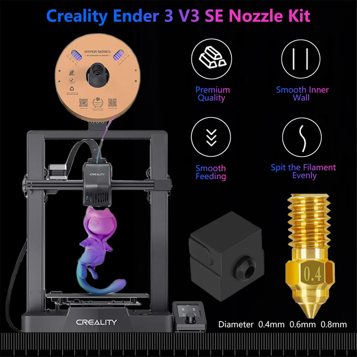 6Pc for Ender 3 V3 SE Nozzle Kit,3D Printer Brass Nozzles 0.4mm 0.6mm 0.8mm,High-Temperature Resistance Extruder Nozzles